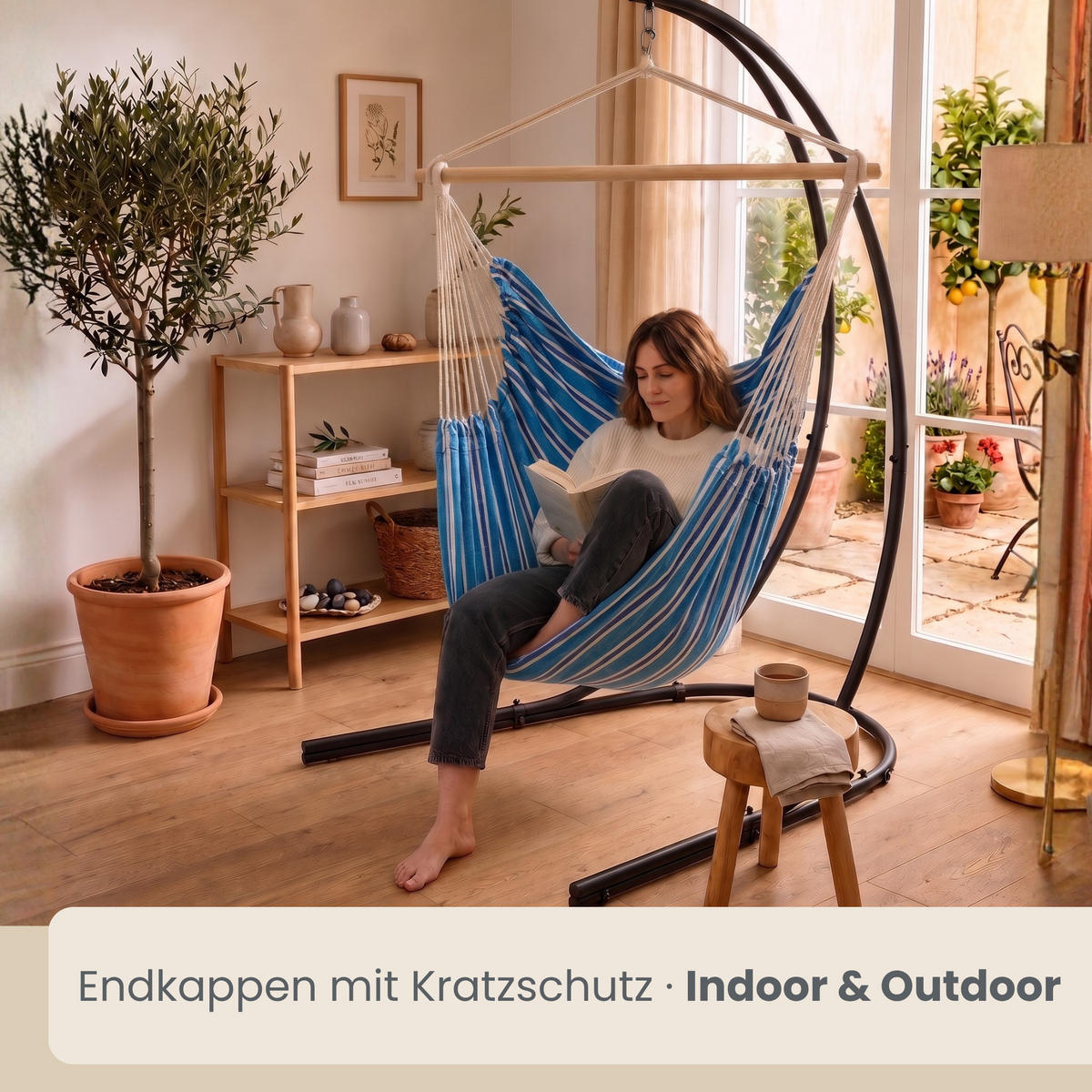 XL HÄNGESTUHL mit Gestell 210/140 cm , Petrol/Schwarz - Blau, Textil (140/210/160cm) - Amanka