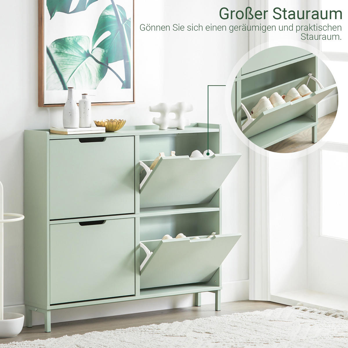 SCHUHSCHRANK Grün - Grün, Holzwerkstoff/Metall (100/91/19cm) - SoBuy