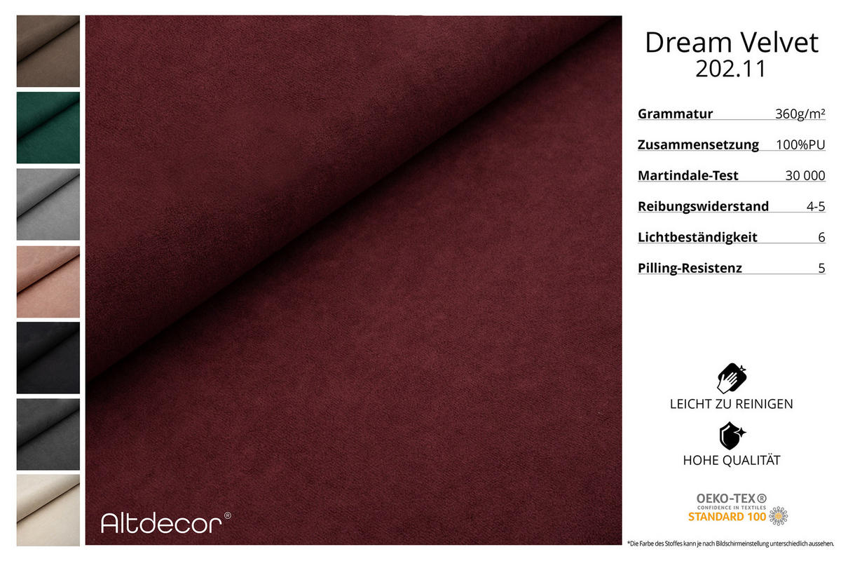 ECKSOFA mit Schlaffunktion und Bettkasten LIRA-L - 264x172x89 Bordeauxrot - Bordeaux, Holzwerkstoff/Textil (172/264cm) - ALTDECOR