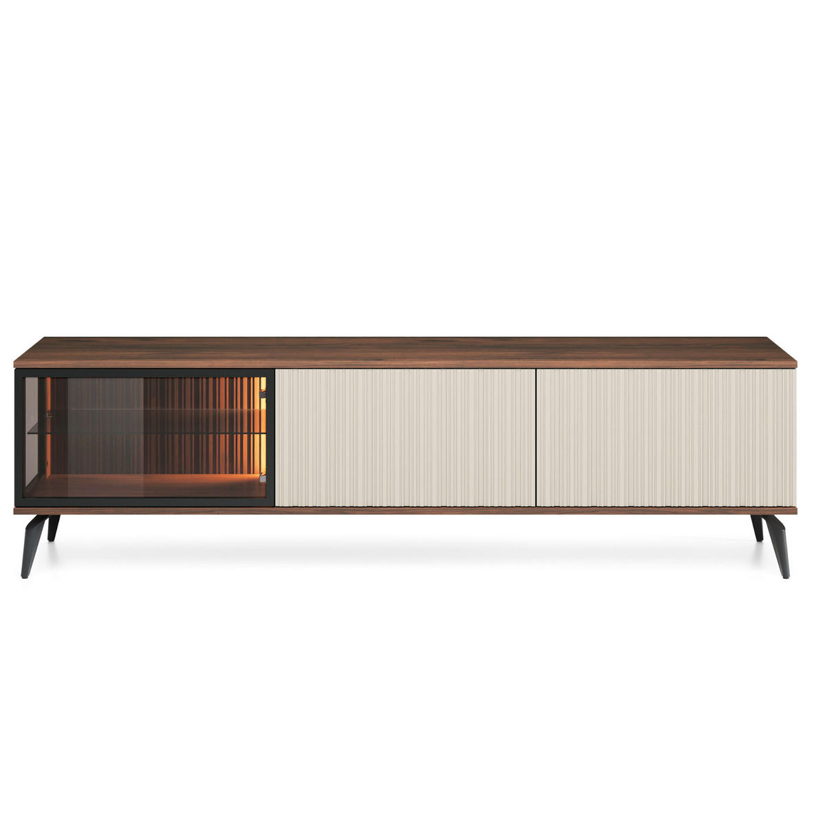 LOWBOARD TV DAWSON RTV1 Profilierte Fronten Eiche Walnuss Kaschmir - Kaschmir, Holzwerkstoff/Kunststoff (180/50/39cm) - Komodee