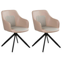 ESSZIMMERSTUHL 2er-Set drehbar Kunstleder Sandbeige Likely - Sandfarben, Kunststoff (56/85/71cm) - Beliani