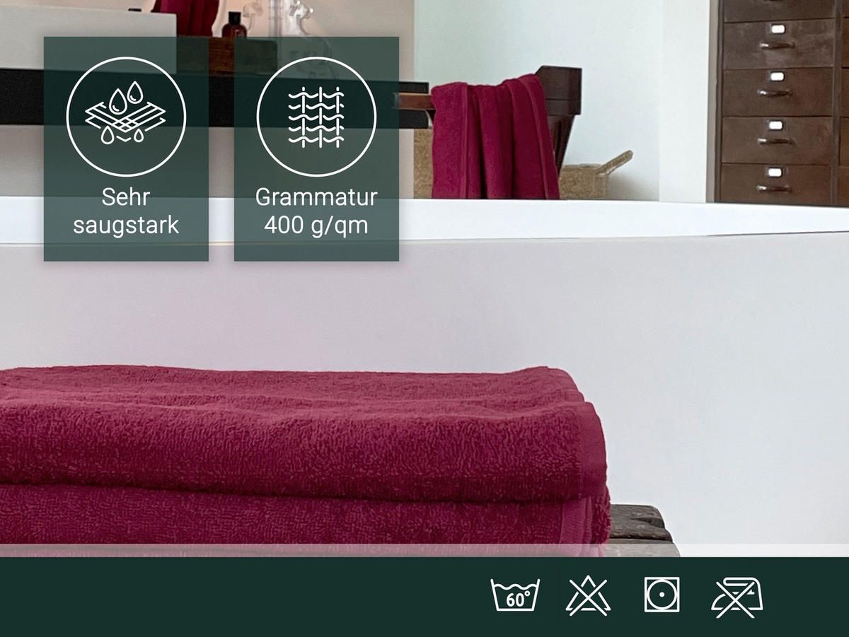 DUSCHTÜCHER, 3er-Set, 70x140 cm, 100% Baumwolle, Rot - Bordeaux, Textil (70/140cm) - Zollner