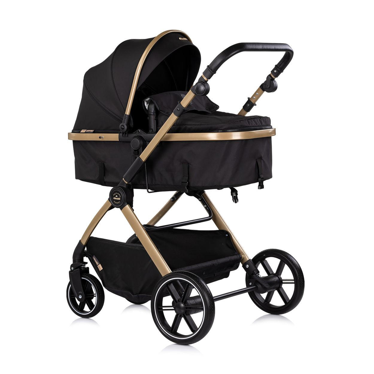 KINDERWAGEN Pearl 2 in 1 schwarz umbaubar Rucksack Fußsack Korb Federung - Schwarz, Metall (64/65/104cm) - Chipolino