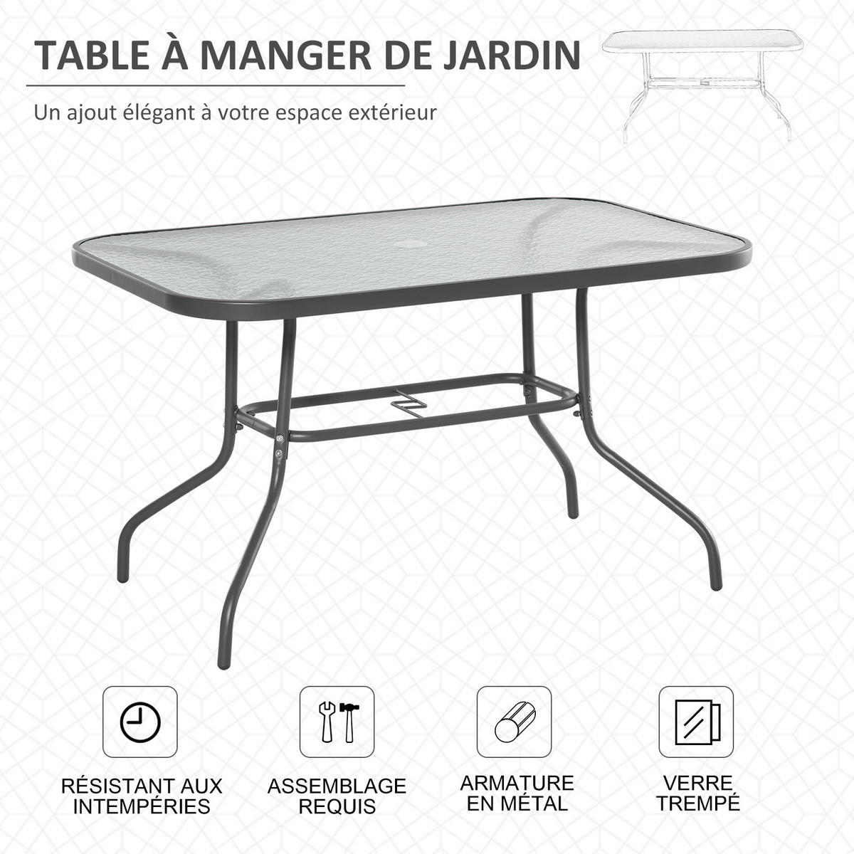 GARTENTISCH DE-14071 rechteckig 120x80 cm, mit Schirmhalterung Grau - Grau, Metall (120/80/70cm) - ComfortXL