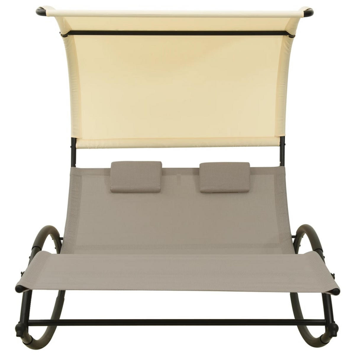DOPPEL-SONNENLIEGE mit Sonnendach Textilene Taupe und Creme - Taupe, Textil (139/170/180cm) - furnicato