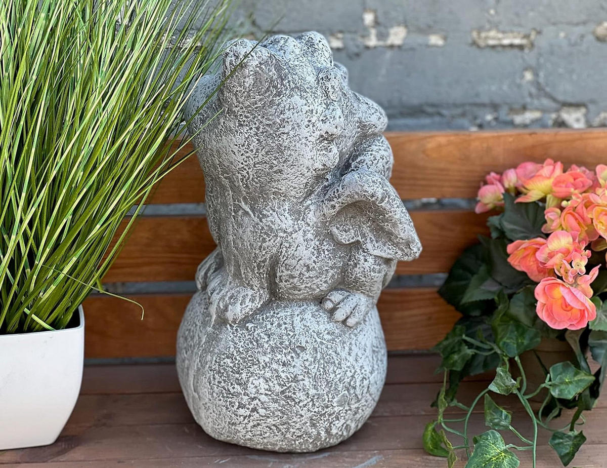 STEINFIGUR Drache Alfredo Steinguss frostfest - Grau, Stein (21/38/21cm) - stoneandstyle