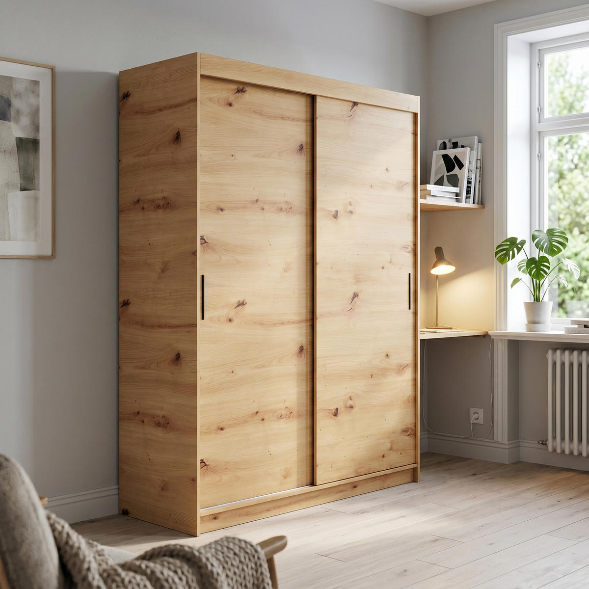 SCHWEBETÜRENSCHRANK TELA 160/205/60cm 2-türig Eiche Artisan - Eiche Artisan, Holzwerkstoff (160/205/60cm) - MASSENO