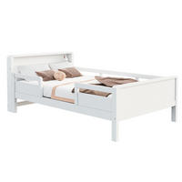 KINDERBETT 90/200 cm aus Kiefern mit LED-Leuchte, USB- und Type-C-Anschluss sowie Kopfteil mit Ablagefach, Weiß - Weiß, Holzwerkstoff (90/200cm) - Redom