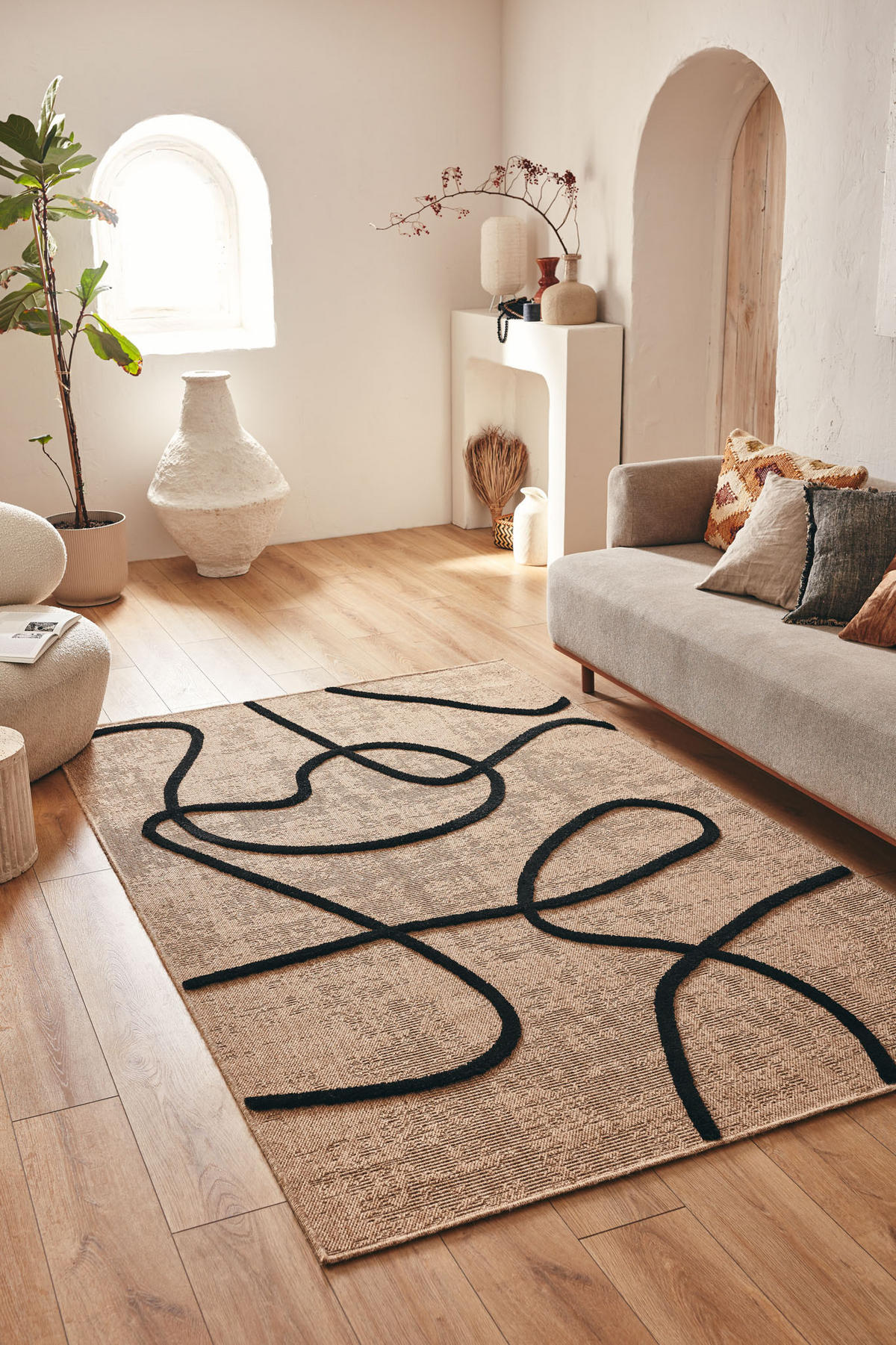 TEPPICH mit Jute-Optik Linien schwarz Palma 160x230 cm - Schwarz, Textil (160/230cm) - Nazar Rugs