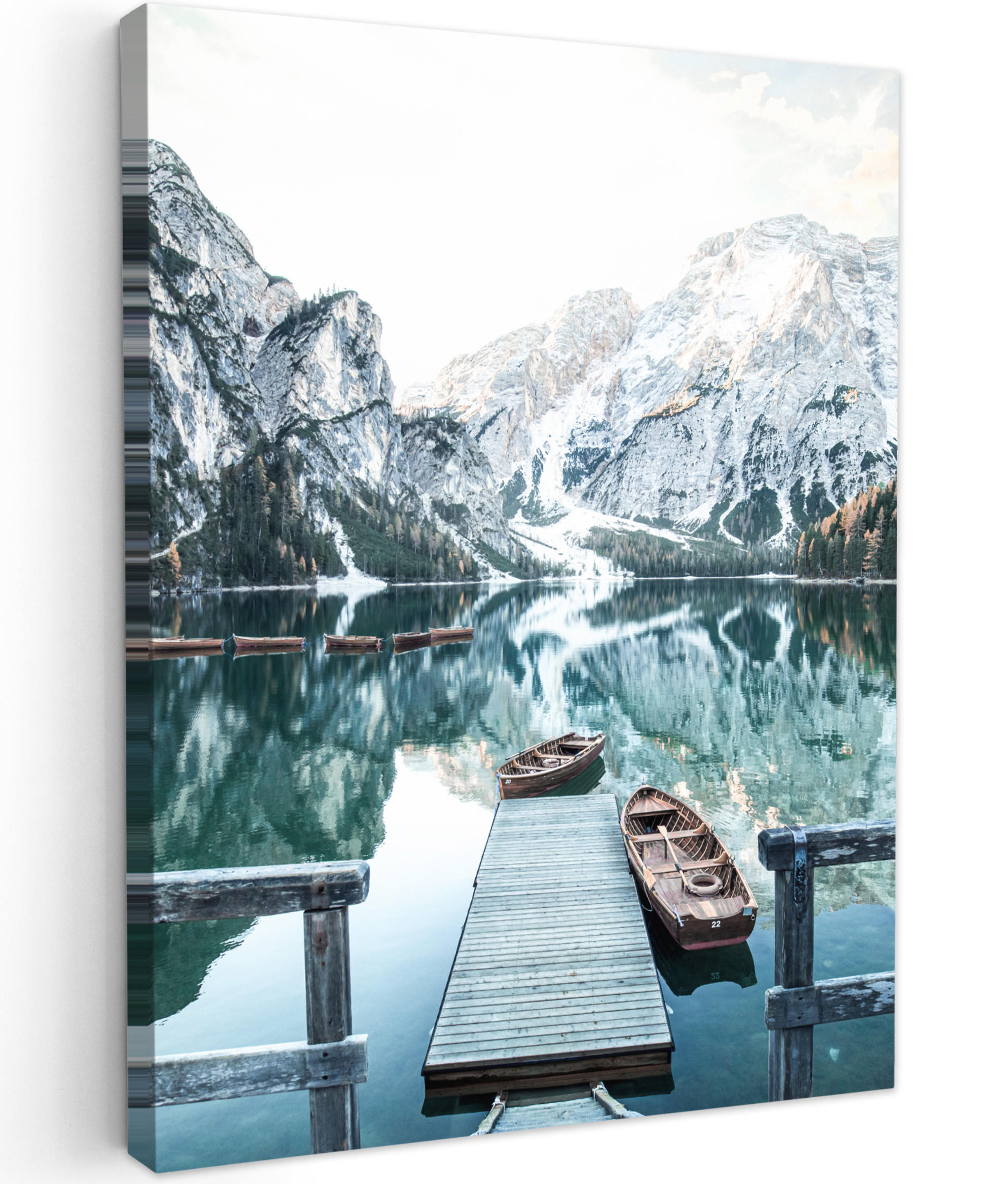 LEINWANDBILD Natur - Berge - Schnee - Wald - Boot 30x40 cm - Hellgrün, Textil (30/40cm) - MuchoWow