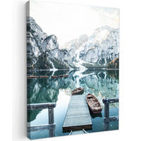 LEINWANDBILD Natur - Berge - Schnee - Wald - Boot 60x80 cm - Hellgrün, Textil (60/80cm) - MuchoWow