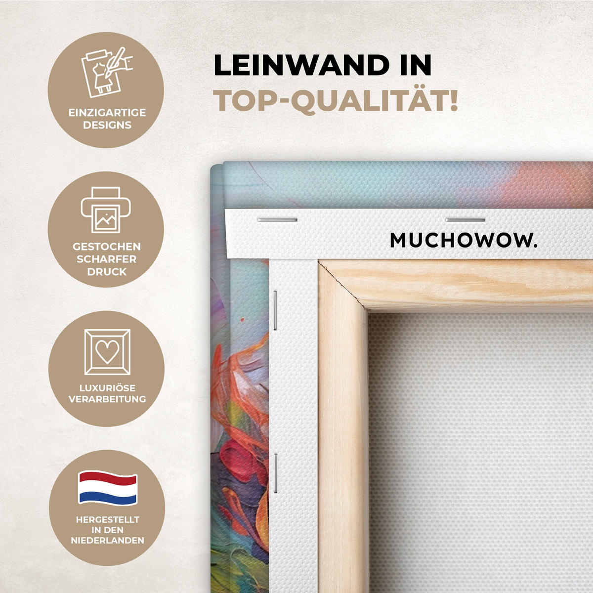 LEINWANDBILD Ölgemälde - Kunst - Abstrakt - Farbenfroh Deko Wohnzimmer 20x20 cm - Altrosa, Textil (20/20cm) - MuchoWow