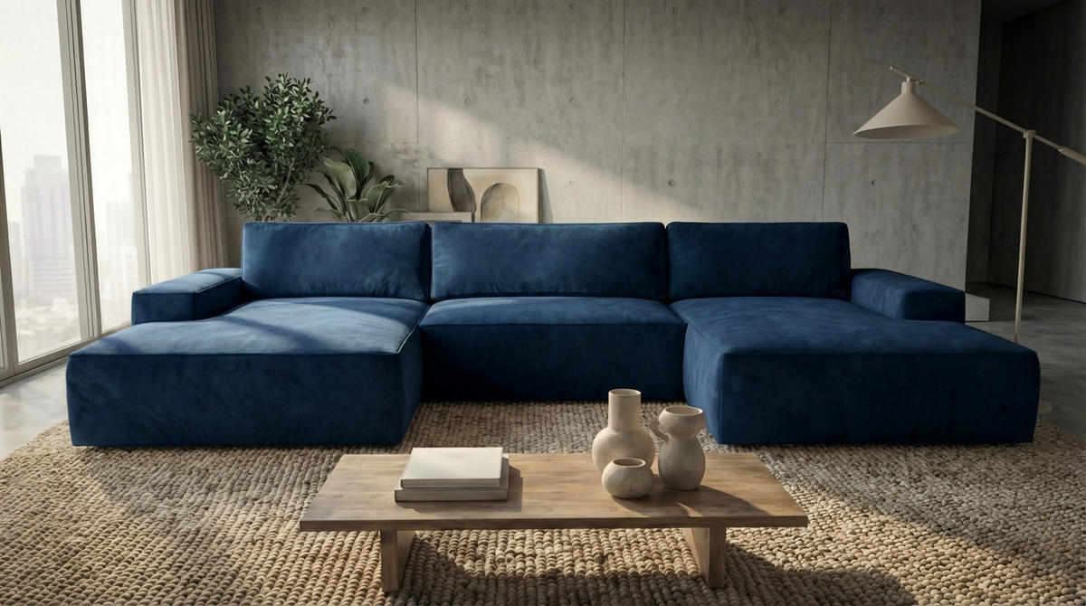 ECKSOFA EINAR 362 cm x 170 cm – Stoff: VELUTTO Blau 11 Farbe: Blau - Blau, Textil (362/170cm) - A&J MöbelLand