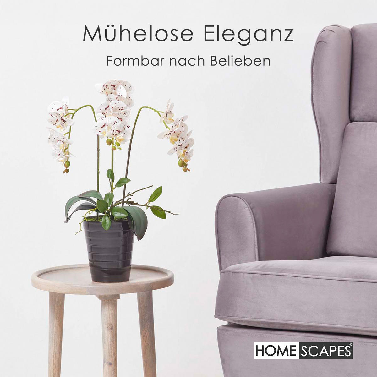 KUNSTBLUME Orchidee weiß-pink im Deko-Topf, 56 cm - Weiß, Kunststoff (56cm) - Homescapes