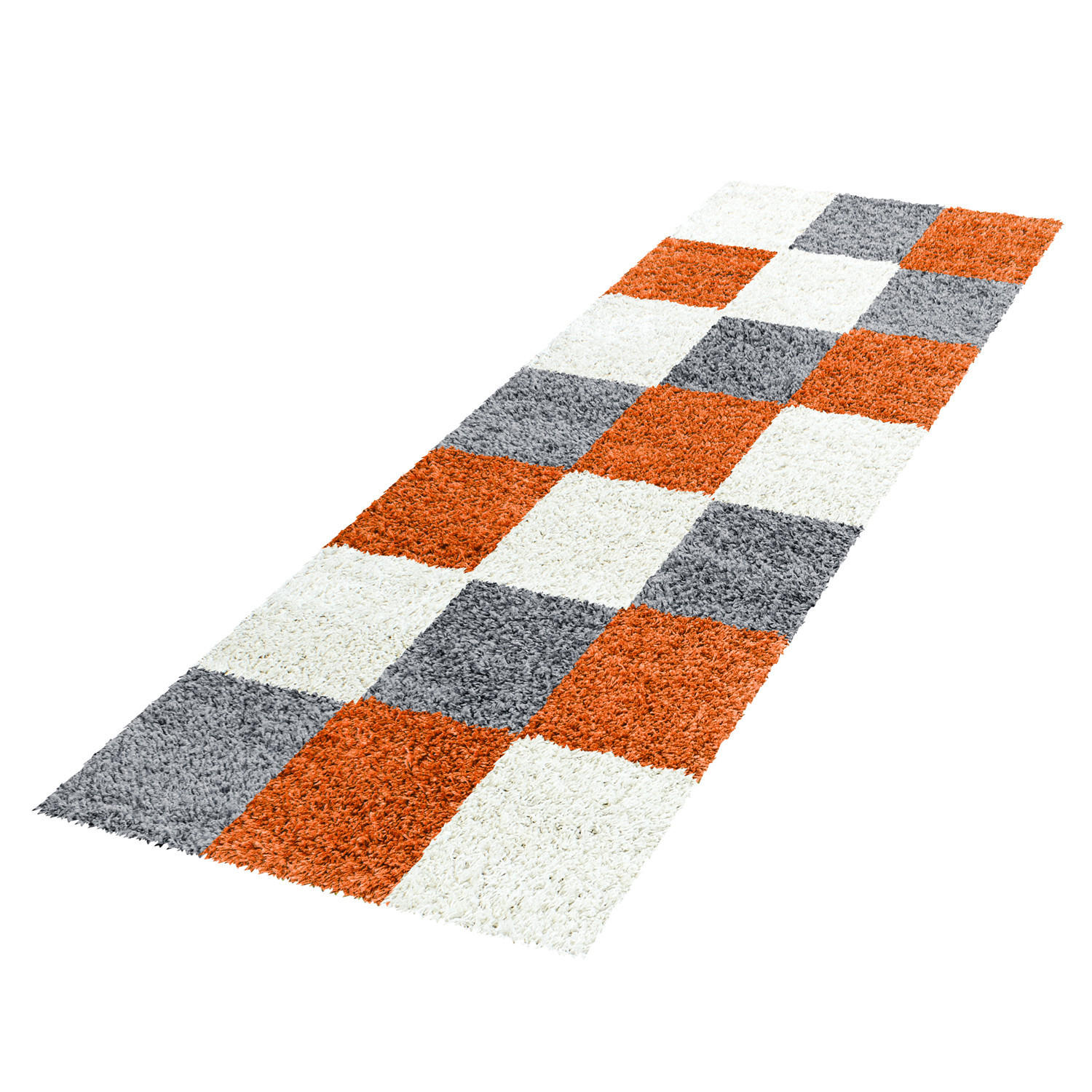 TEPPICH Hochflor Karo Polypropylen Wohnzimmer Shaggy Terrakotta Läufer 80x250 - Orange, Textil (80/250cm) - KADIMA DESIGN