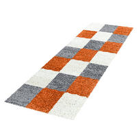 TEPPICH Hochflor Karo Polypropylen Wohnzimmer Shaggy Terrakotta Läufer 80x250 - Orange, Textil (80/250cm) - KADIMA DESIGN