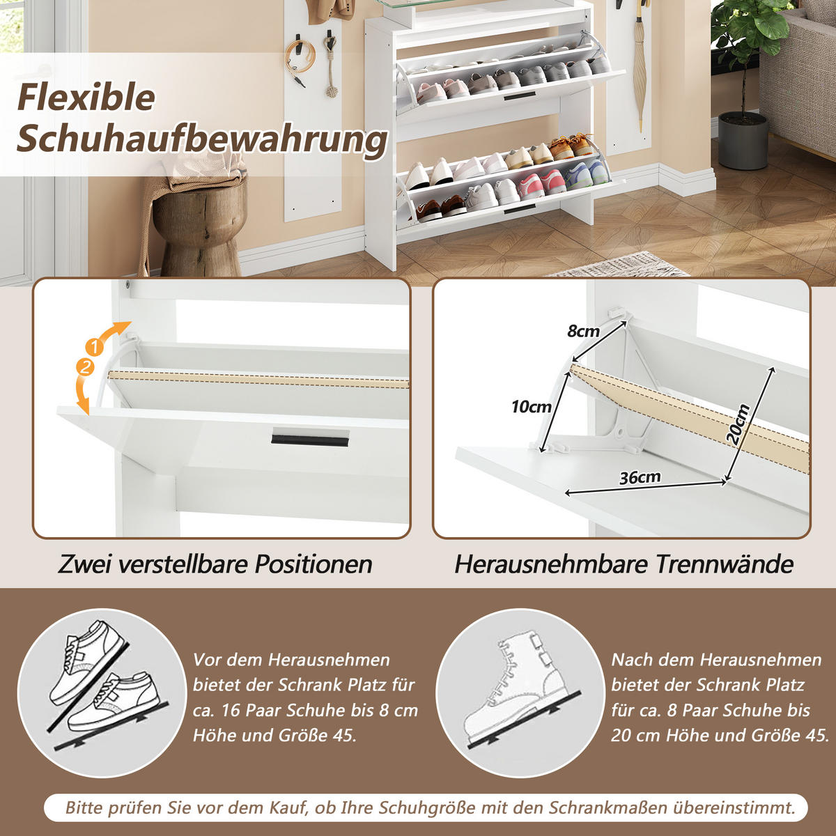 KOMPAKTGARDEROBE Spiegel Hochglanz Schuhschrank 8 Haken - Weiß, Holzwerkstoff (89.5/96.5/23cm) - FLIEKS