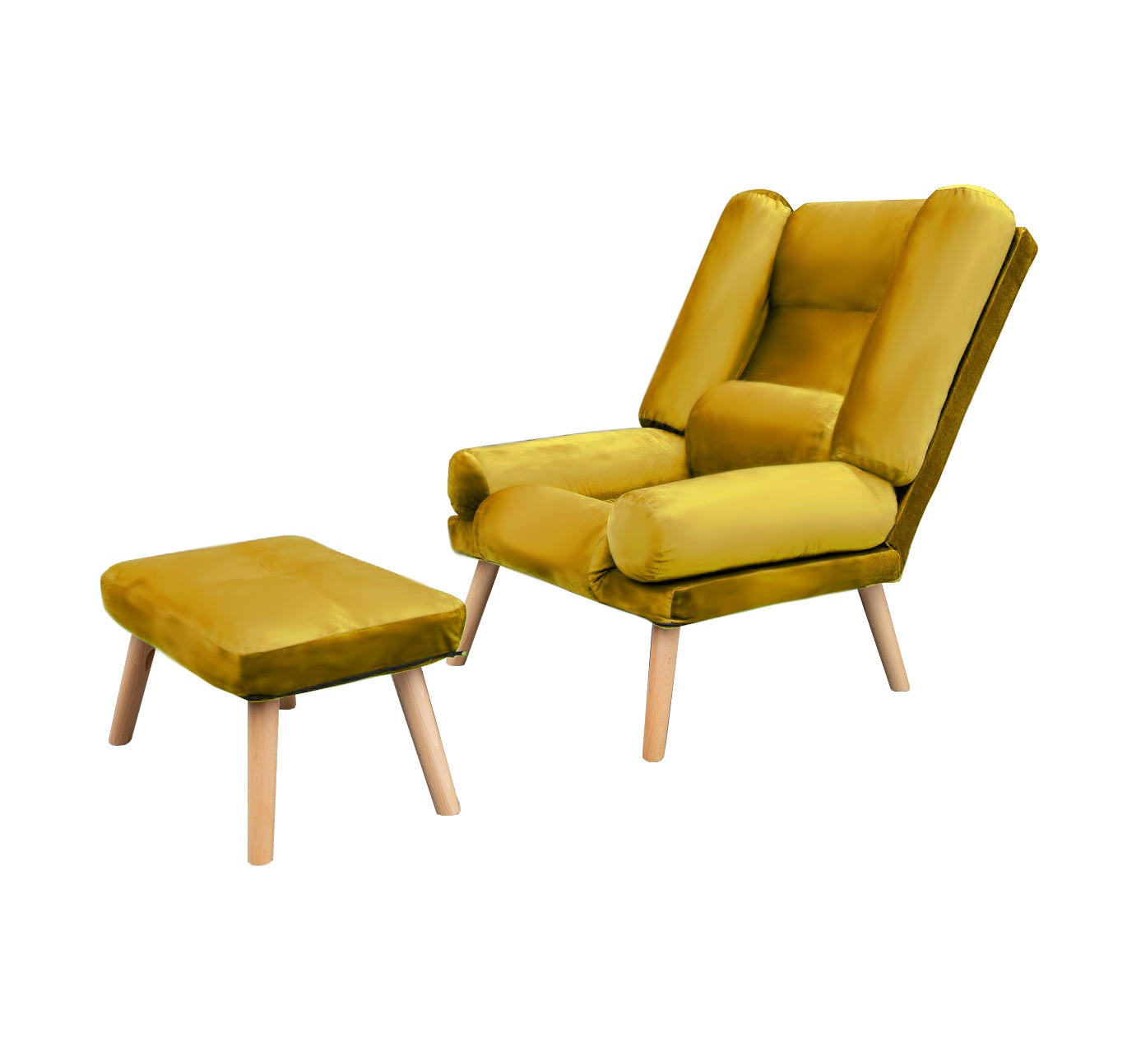 SESSEL Lola mit Fußhocker Rückenlehne 5-stufig einstellbar, gelb - Gelb, Holz/Kunststoff (75/100/60cm) - Margaret Hadas24