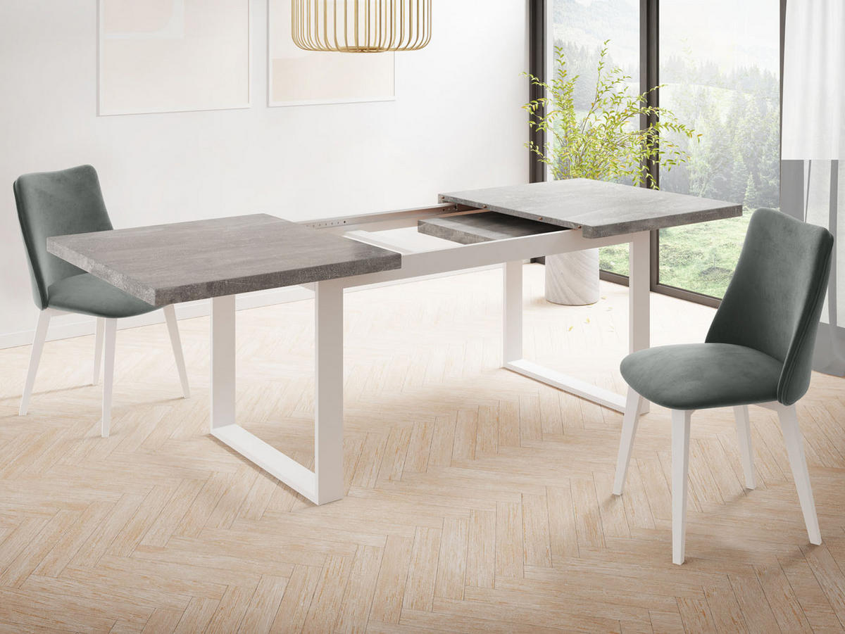 ESSTISCH Sana rechteckig ausziehbar, Grauer Beton 140/200/80/75 cm - Hellgrau/Weiß, Holzwerkstoff/Metall (140/80/75cm) - WFL GROUP