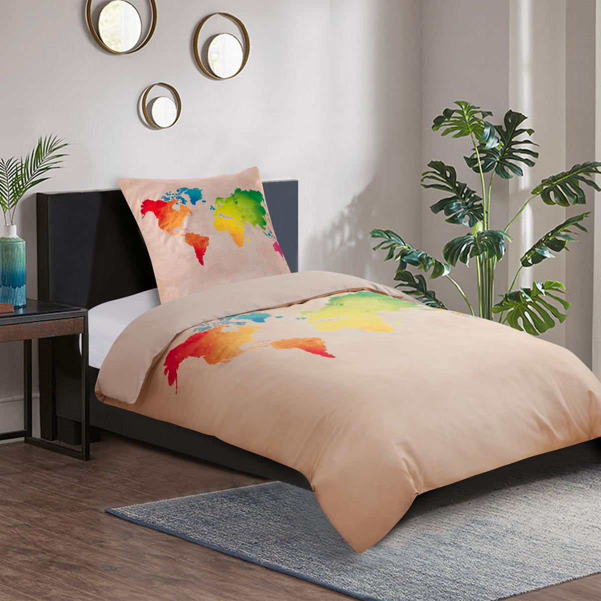 BETTWÄSCHE 4-teilig International Map - Beige, Naturmaterialien (135/200cm) - Sanilo