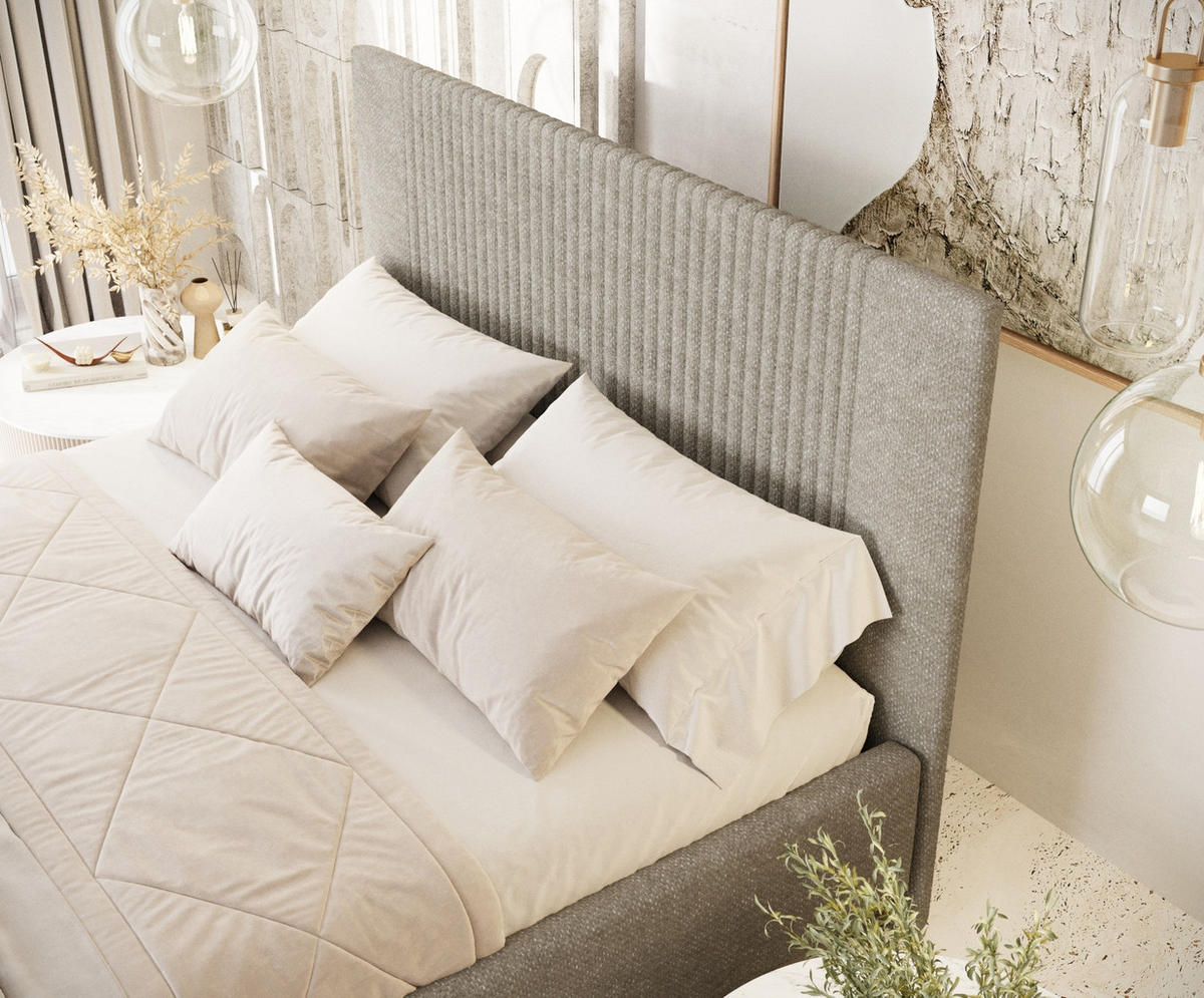 POLSTERBETT Etero Beige Grau 140/200 cm im Chenille-Stoff - Wengefarben/Beige, Holz/Holzwerkstoff (140/200cm) - Maison de Reve