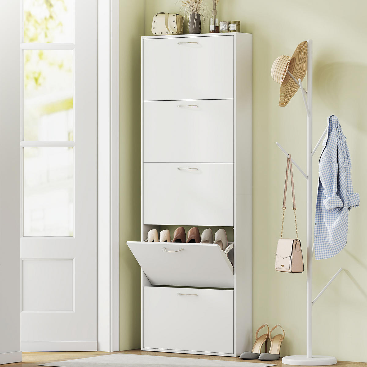 SCHUHSCHRANK Weiß 65/17/180,5 cm - Weiß, Holzwerkstoff (65/180.5/17cm) - PANGIVO