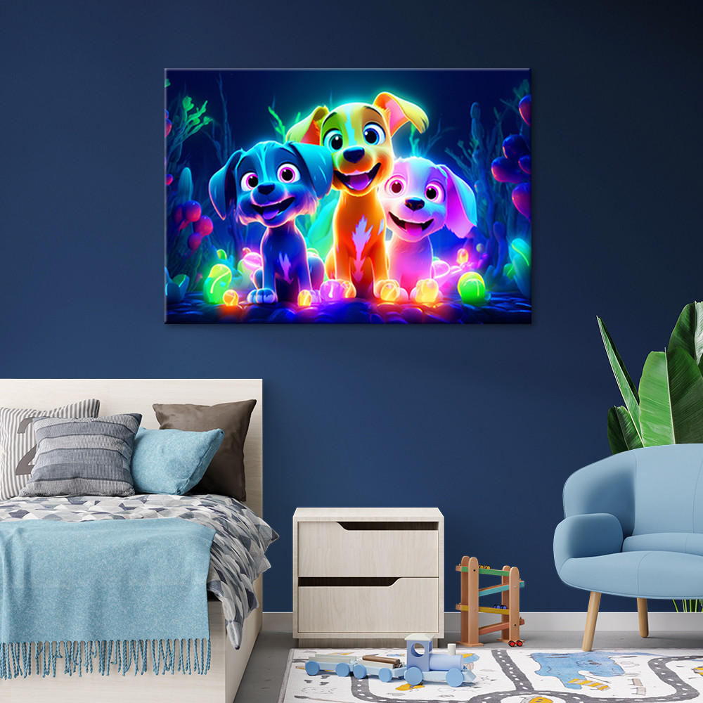 WANDBILD Cartoon Hunde neon 100x70cm - Multicolor, Textil (100/70cm) - Feeby
