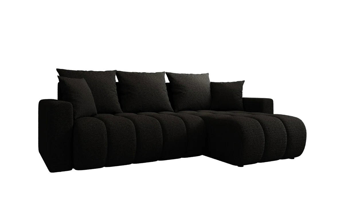 ECKSOFA GERRO Schlaffunktion Bettkasten Universal Boucle Schwarz - Schwarz, Textil (237/142cm) - Luxkor24