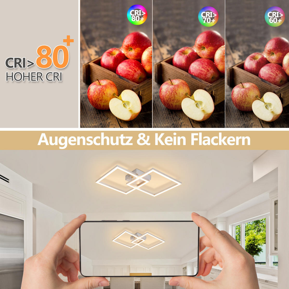 LED DECKENLEUCHTE Felwynne 39.5/39.5/6.7 cm - Silberfarben, Kunststoff (39.5/39.5/6.7cm) - ZMH