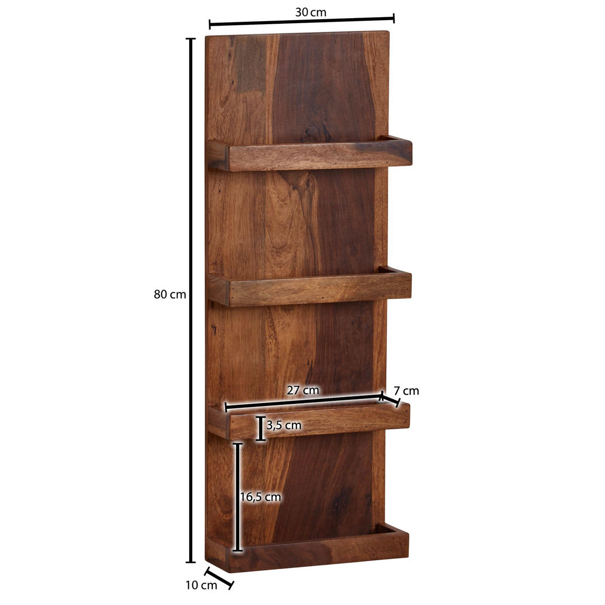 WANDREGAL Massivholz Nachhaltig Handgefertigt - Braun, Holz (30/80/10cm) - KADIMA DESIGN