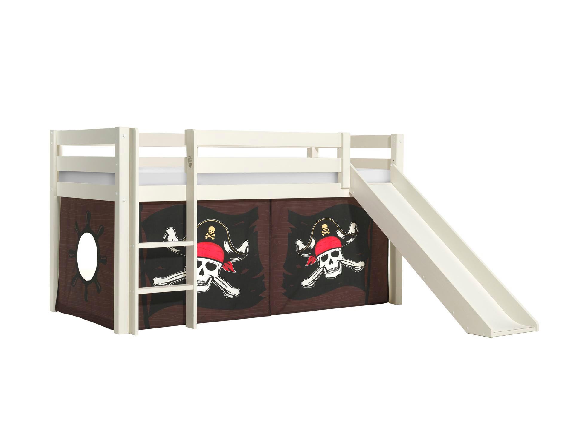 HOCHBETT mit Rutsche Karolina Massivholz Weiß Textilset Caribian - Weiß/Braun, Holz (90/200cm) - 58aufmkessel