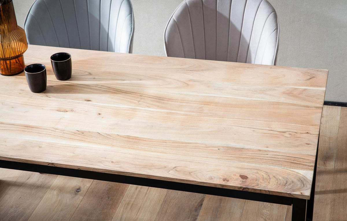 ESSTISCH Massivholz Metall Rechteckig Loft-Stil, Akazie 160x80x76 cm - Schwarz/Akaziefarben, Holz/Metall (80/160/76cm) - KADIMA DESIGN
