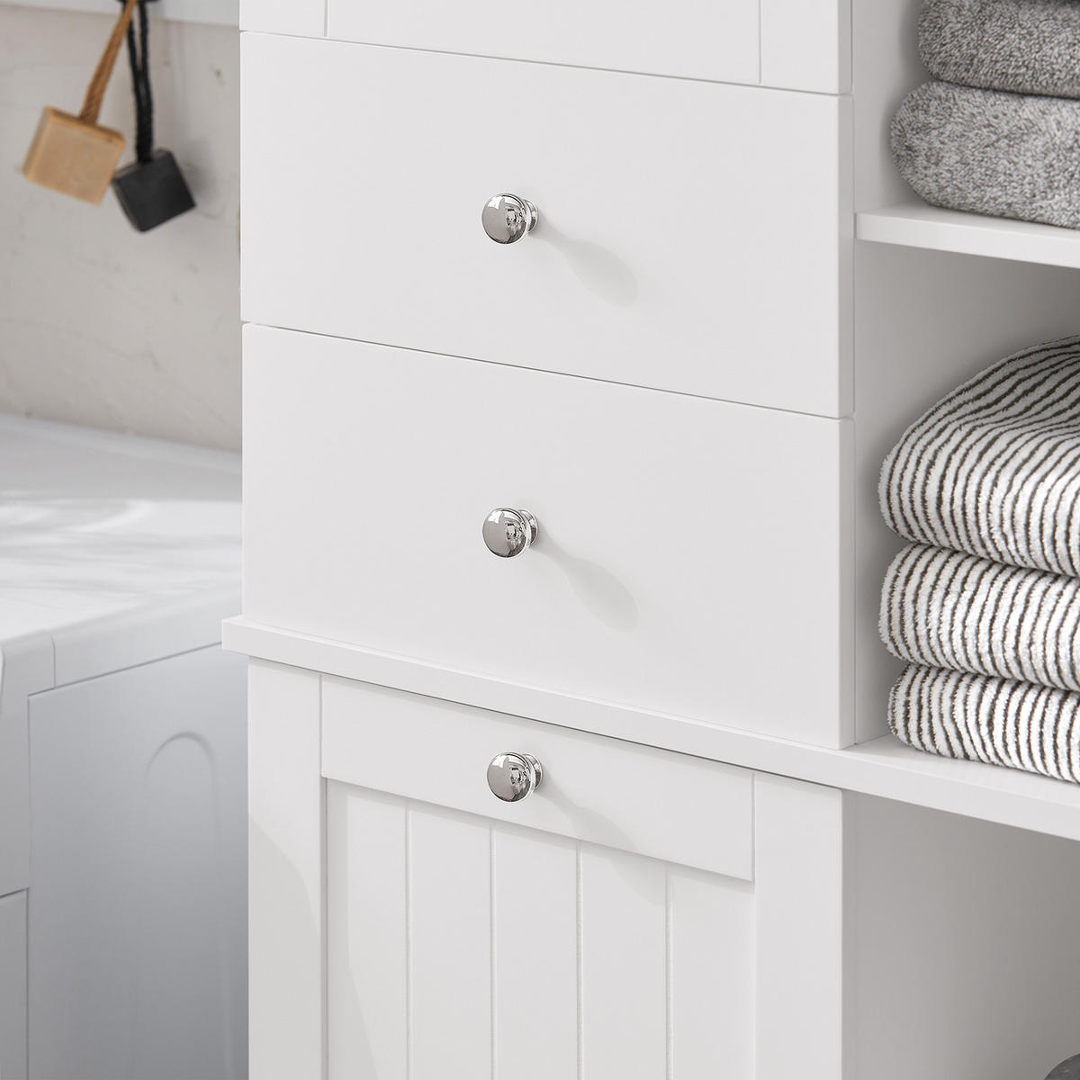 HOCHSCHRANK mit Wäschesack, Badezimmerschrank, 60x37x171cm - Weiß, Holzwerkstoff (60/171/37cm) - SoBuy