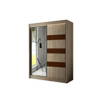 KLEIDERSCHRANK mit LED, Spiegel und Schiebetüre LOSTE - 120 cm Sonoma|Braun - Braun/Sonoma Eiche, Holzwerkstoff (120/215/61cm) - ALTDECOR