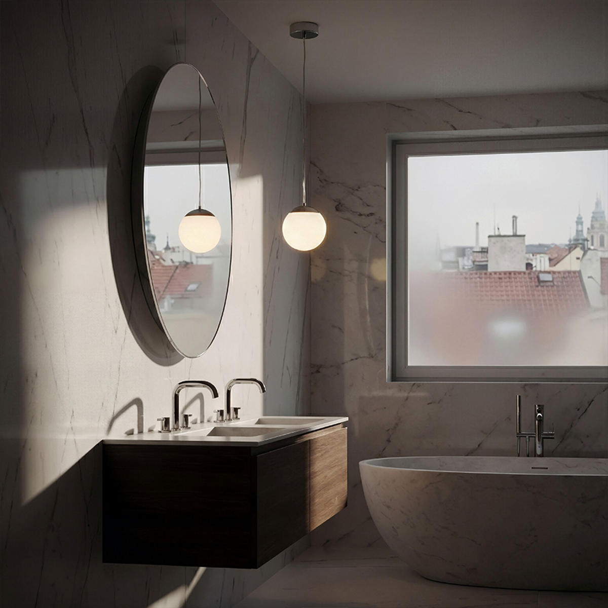 PENDELLEUCHTE BOLLY 17 Opalglas 11 W IP44 - Chromfarben, Metall (30/30/120cm) - Rendl