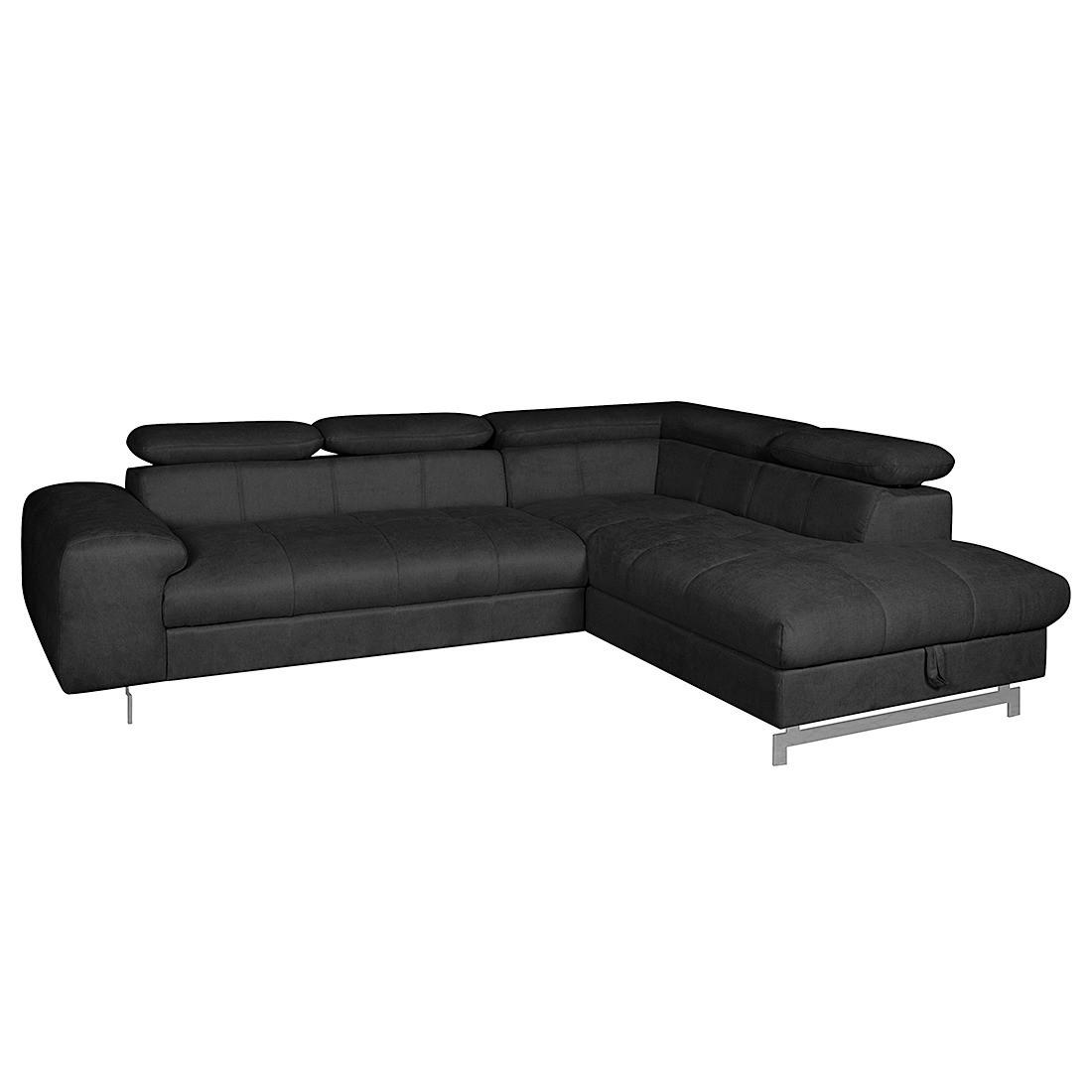 ECKSOFA mit Schlaffunktion - Velours - Schwarz, Textil (262/206cm) - home24