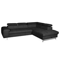 ECKSOFA mit Schlaffunktion - Velours - Schwarz, Textil (262/206cm) - home24
