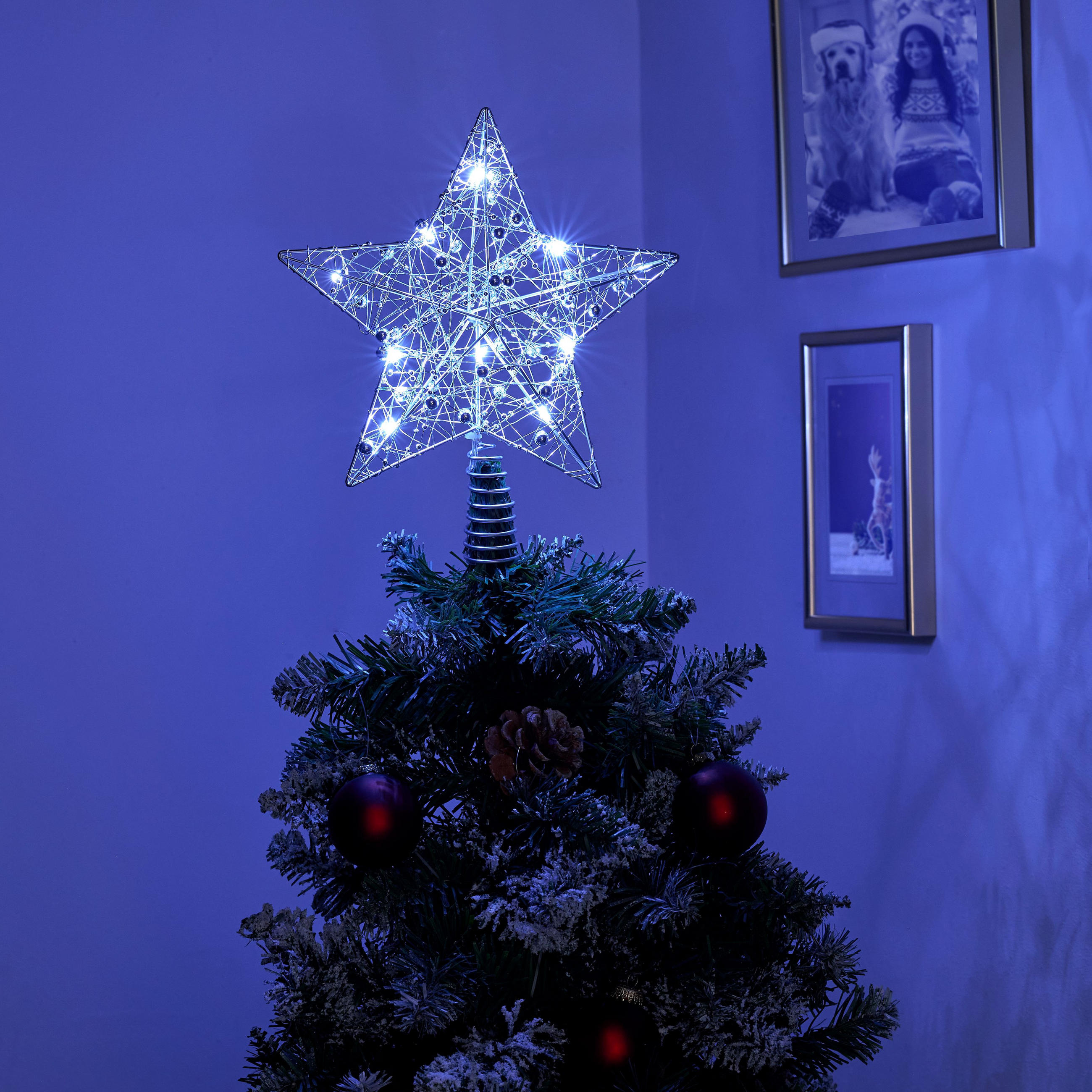 LED-TANNENBAUMSPITZE mit Befestigungsclip und Timerfunktion 3000K Metall silber kaltweiß - Weiß, Kunststoff (5/21/24cm) - Northpoint