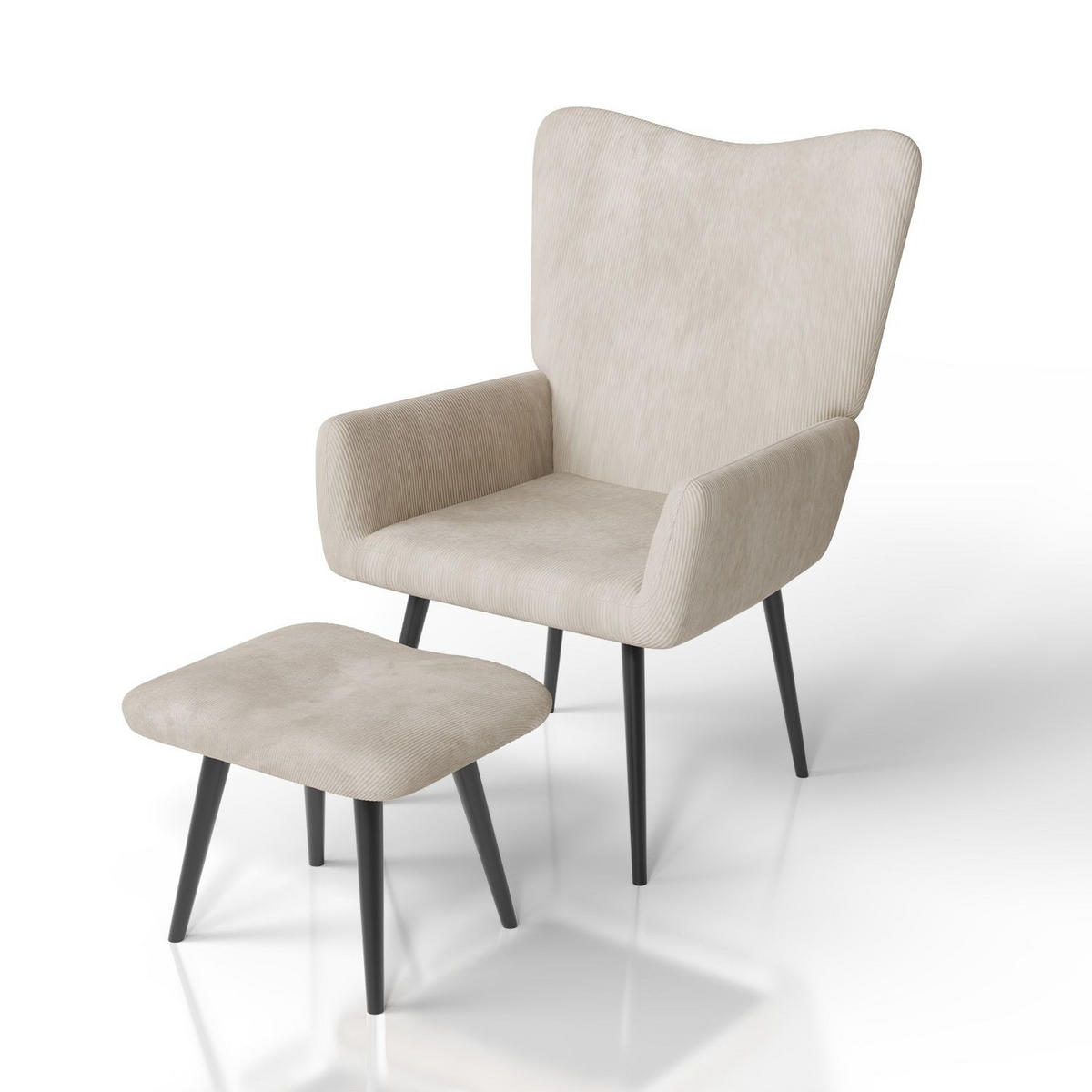 OHRENSESSEL Odense mit Hocker Cord Beige - Beige, Textil (68/95/73cm) - Juskys