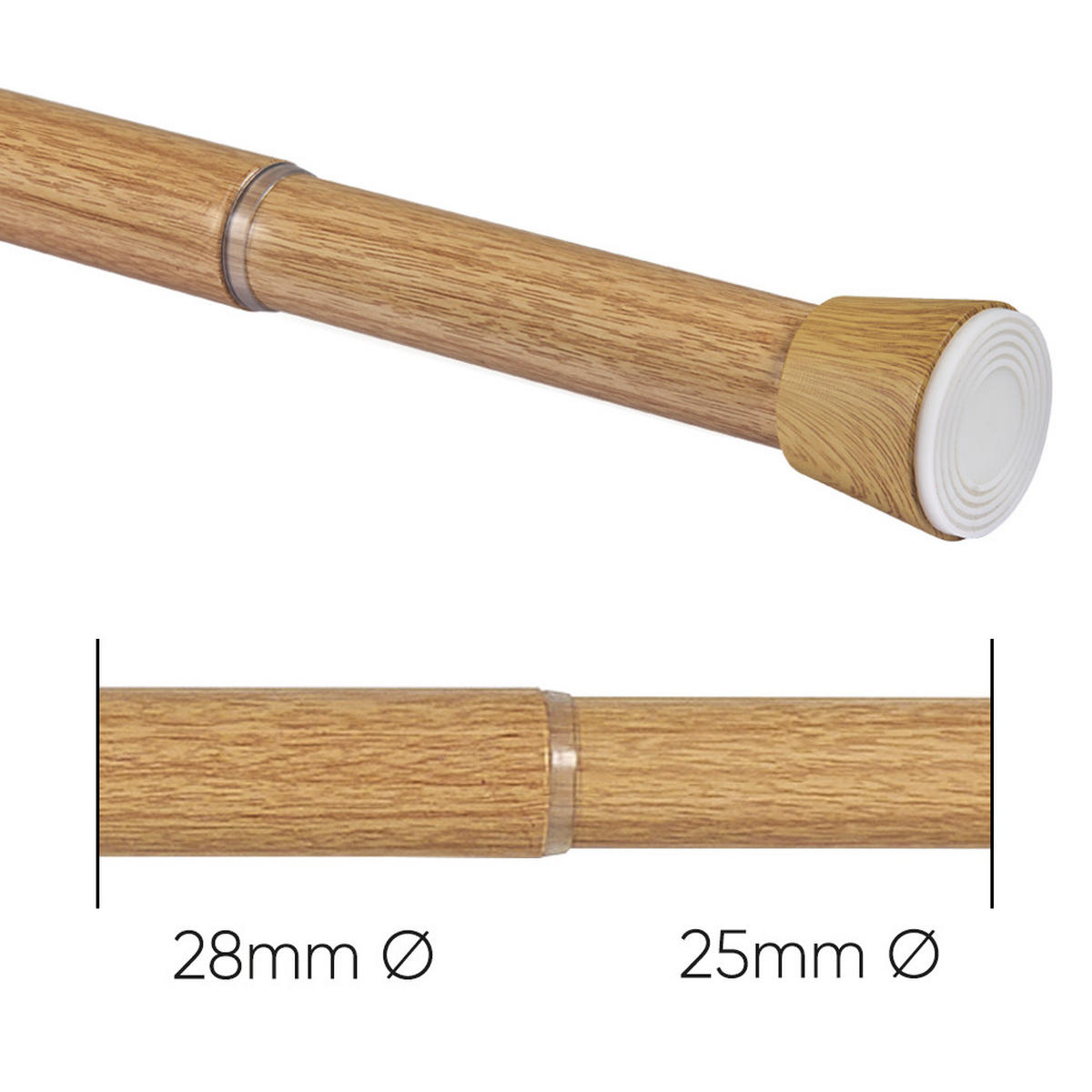 TELESKOP-VORHANGSTANGE mit Spannbefestigung Ø28 mm – Buche (70–120 cm) - Eichefarben, Metall (2.8/120cm) - STORESDECO