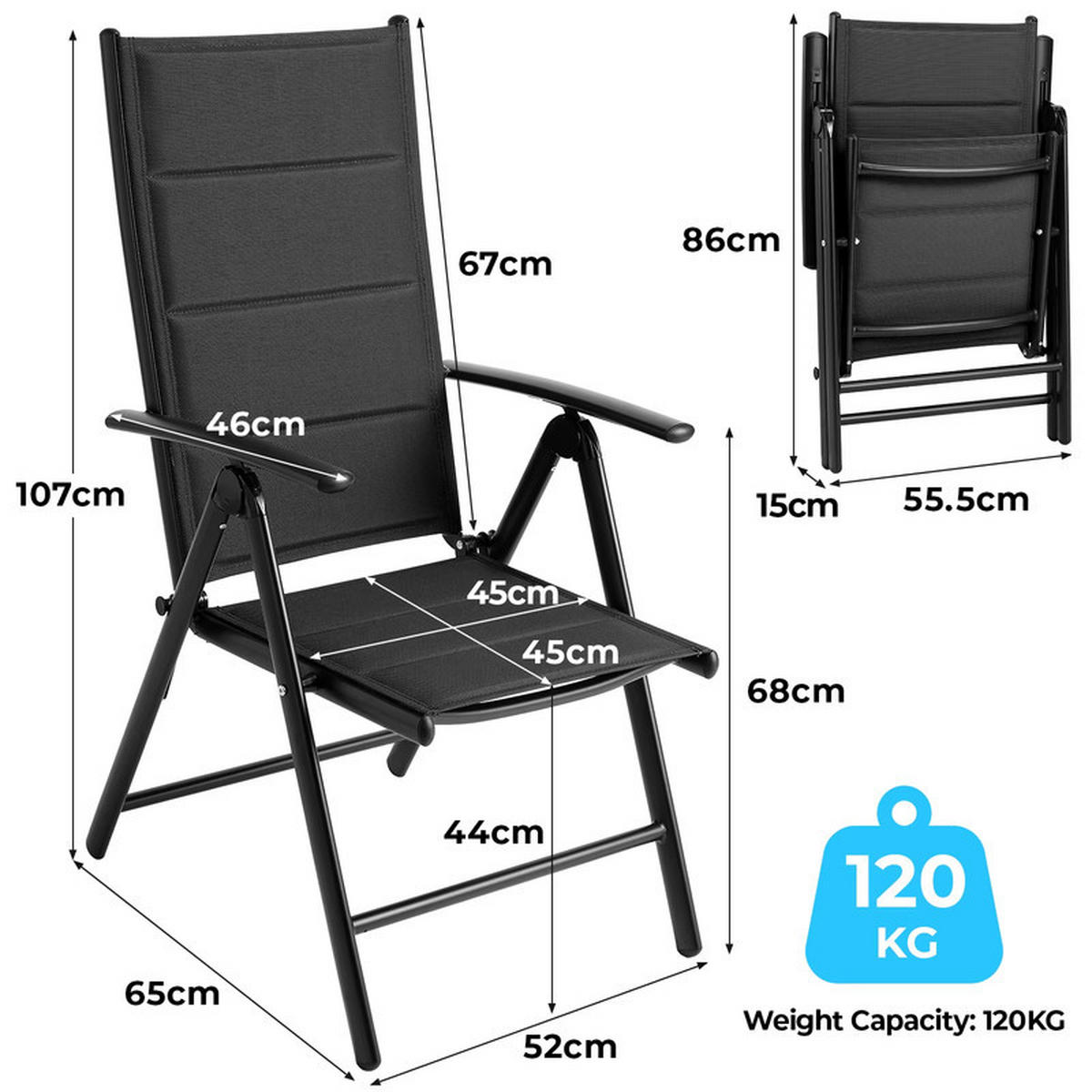 GARTENSTÜHLE, klappbar, 2er-Set - Schwarz, Metall (52/65cm) - CLTYQ
