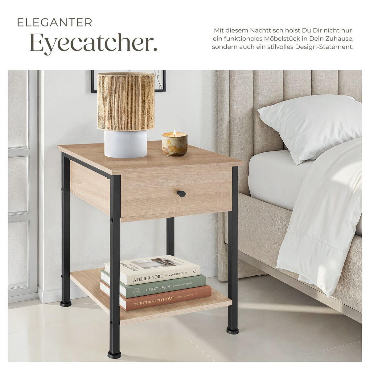 NACHTSCHRANK Bradford, 40 x 40 x 55,5 cm, Industrial Holz hell, Eiche Sonoma - Naturfarben, Holzwerkstoff (40/55.5/40cm) - tectake