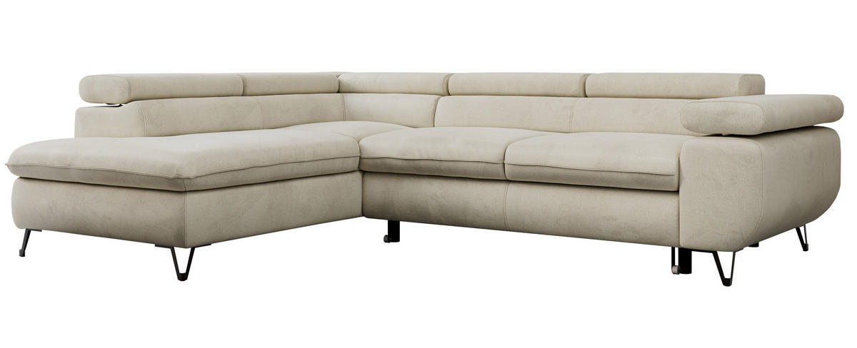 ECKSOFA PEDRO L Beige Velvet - Links Seite - Beige/Schwarz, Textil/Metall (208/273cm) - MKS