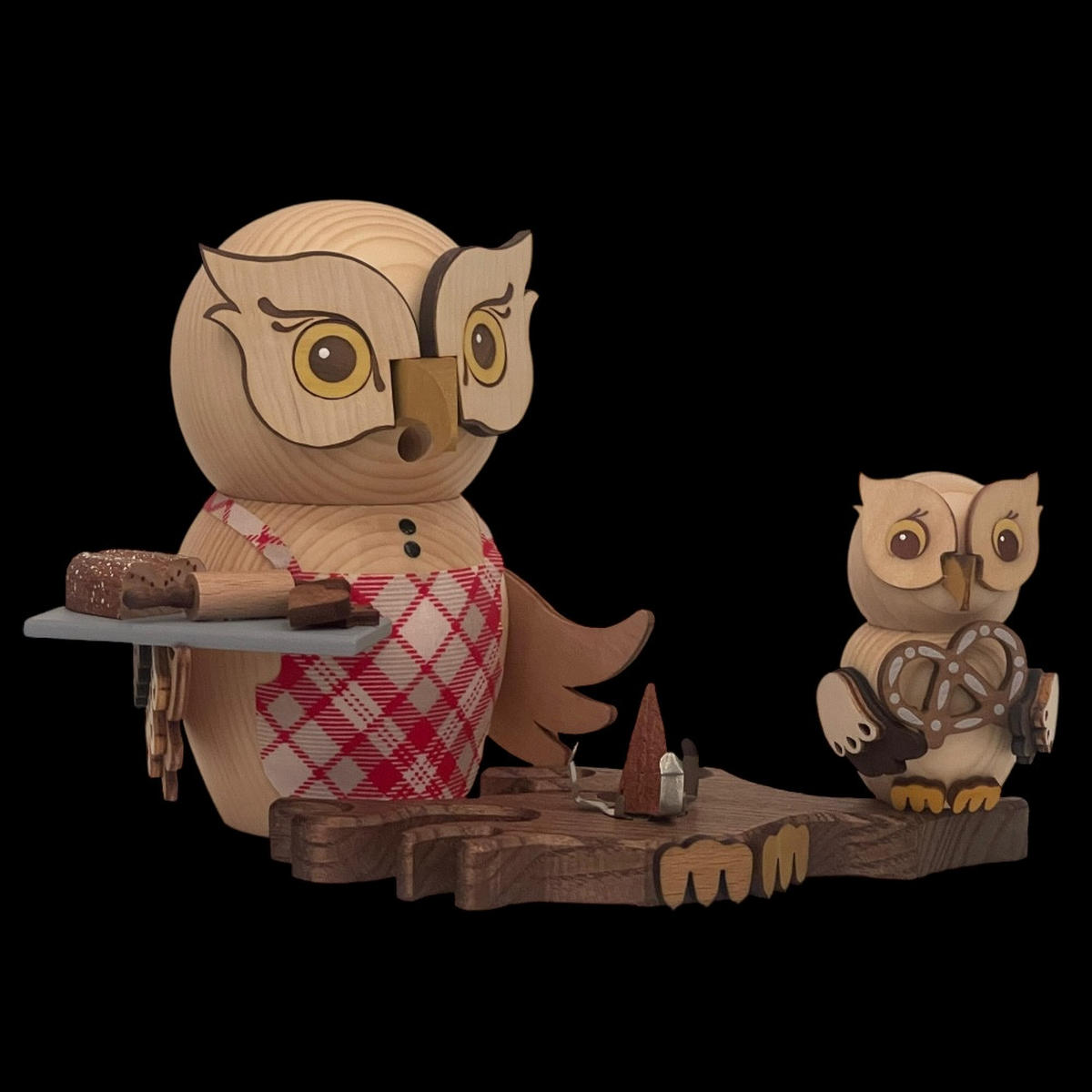 RAUCHFIGUR Eule Weihnachtsbäckerei mit Kind 15 cm - Multicolor, Holz (10/15/10cm)