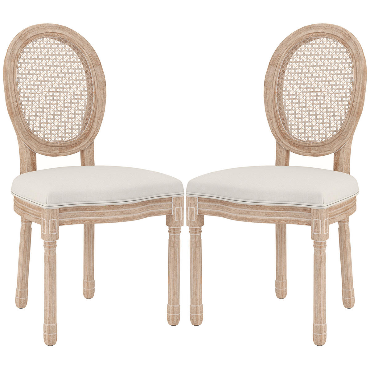 ESSZIMMERSTÜHLE Wienergeflecht-Optik, 2er-Set Küchenstühle im Vintage Design, Natur + Crème - Creme, Textil (57/96/48cm)