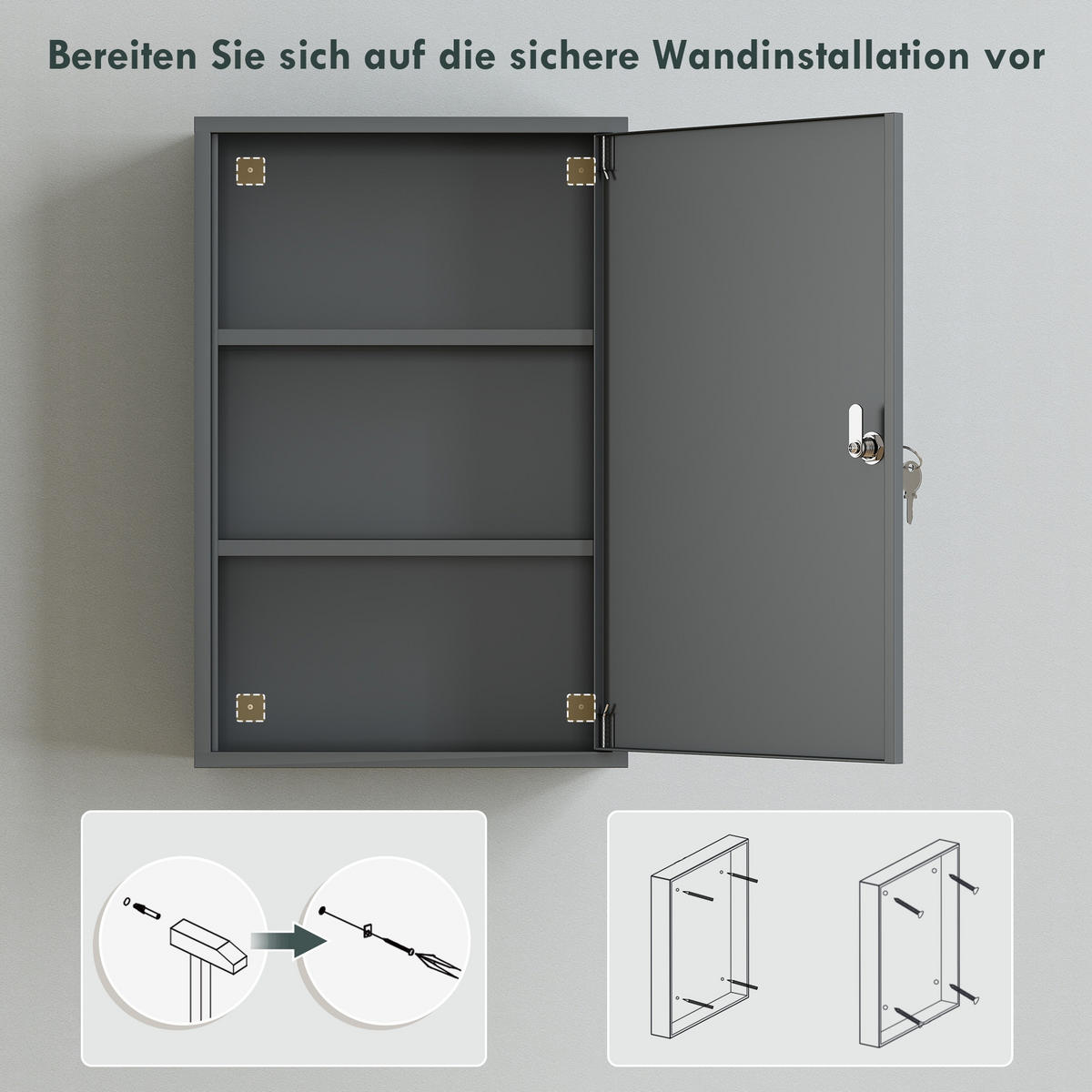 MEDIZINSCHRANK Metall Grau - Grau, Metall (18/60/40cm) - Kleankin