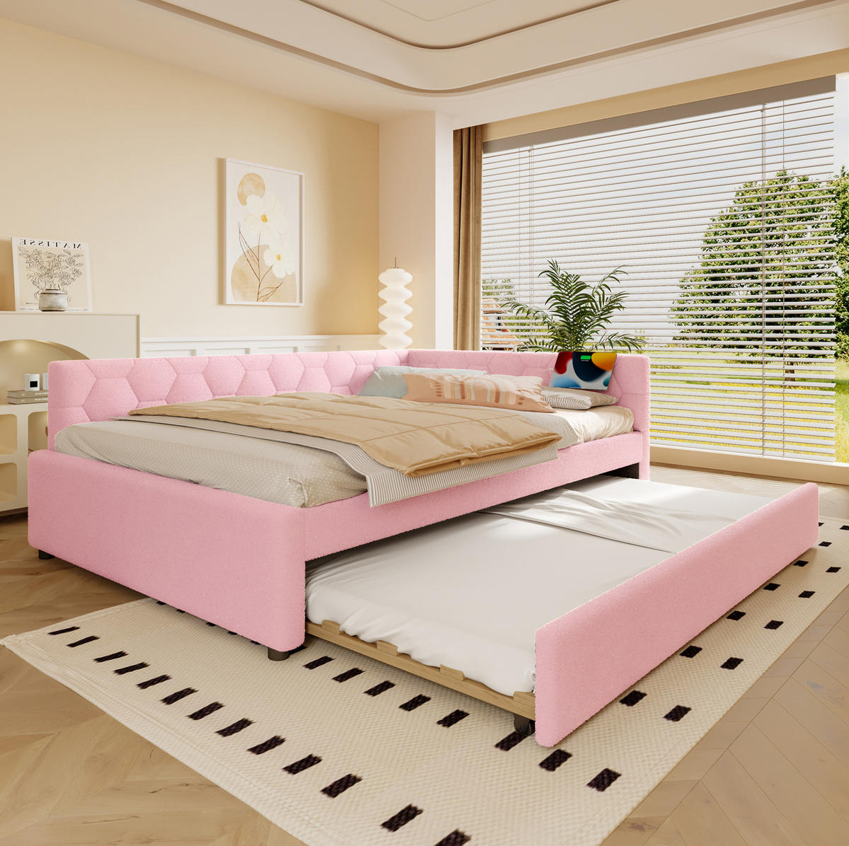 BETT 140/200 cm Pink aus Vliesimitat mit Bett - Pink, Textil (140/200cm) - OKMYHOME