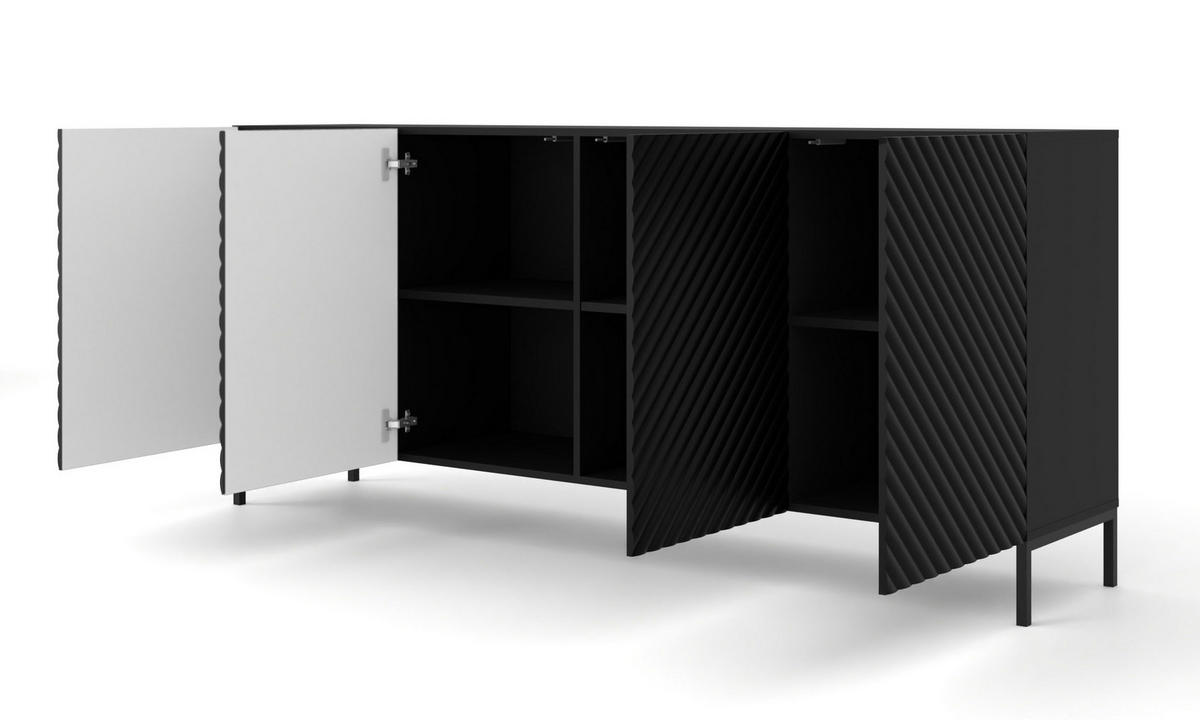 KOMMODE Schwarz, Schwarz 200/87/42 - Schwarz, Holzwerkstoff (200/87/42cm) - RAUMHIRSCH FURNITURE