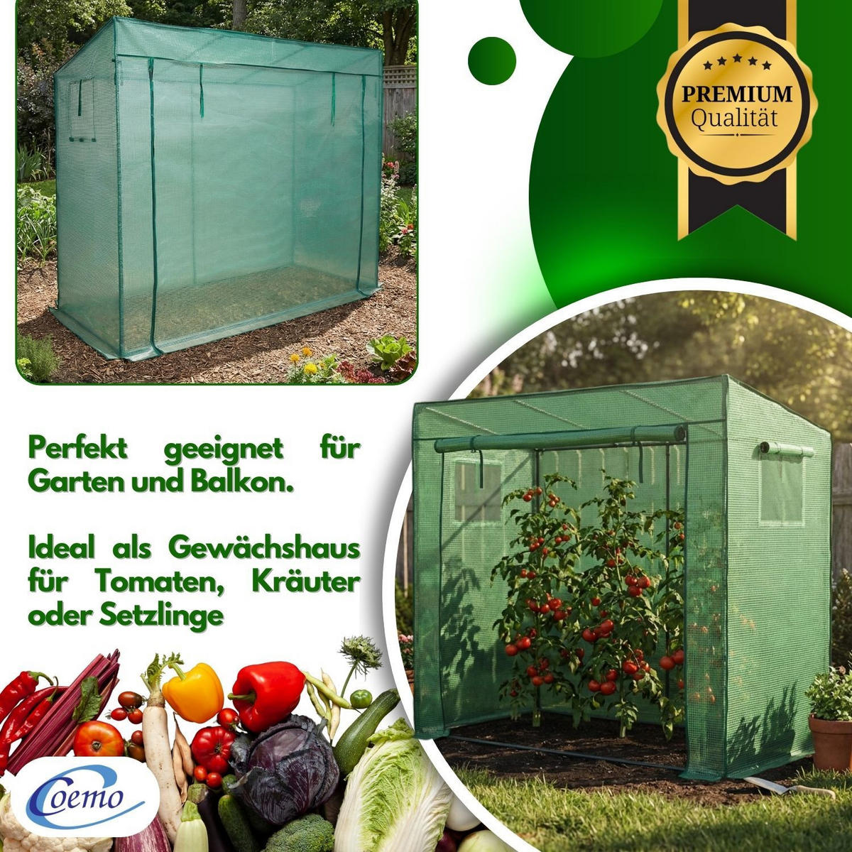 GEWÄCHSHAUS für Tomaten 200/80/170 cm - Grün, Kunststoff (80/170/200cm) - Coemo
