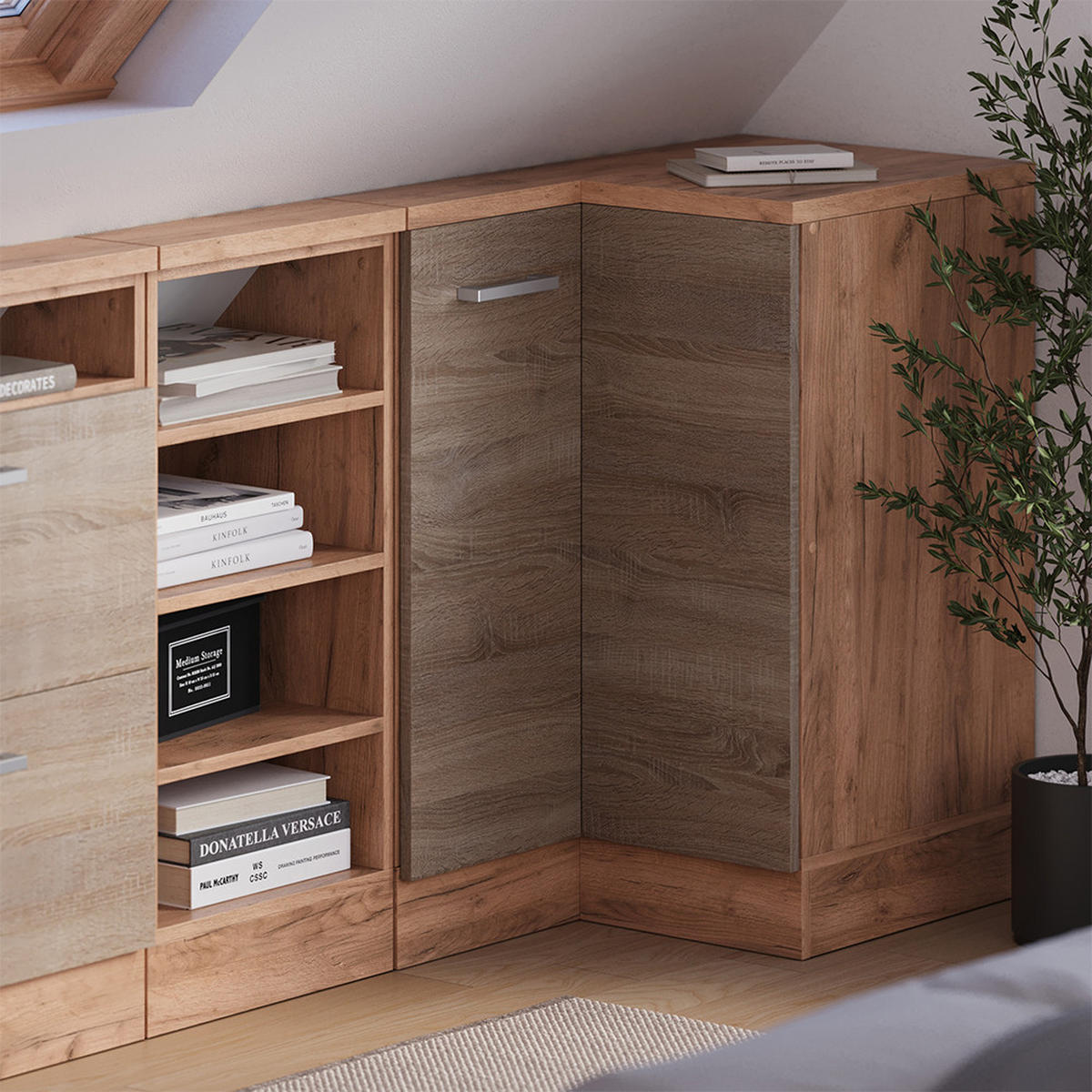 DACHSCHRÄGENSCHRANK ECKSCHRANK Rion Sonoma/Goldkraft Eiche 75.6 x 81.6 cm mit 1 Tür - Honigeiche/Sonoma Eiche, Holzwerkstoff (75.6/81.6/75.6cm) - Vicco